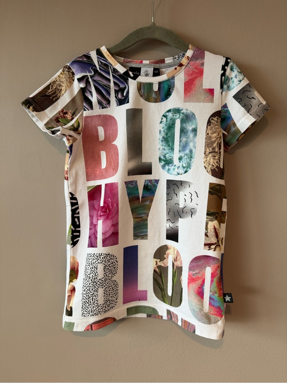 Molo Girl’s All-over Photo Collage and Typography Print Graphic T-Shirt Size 7